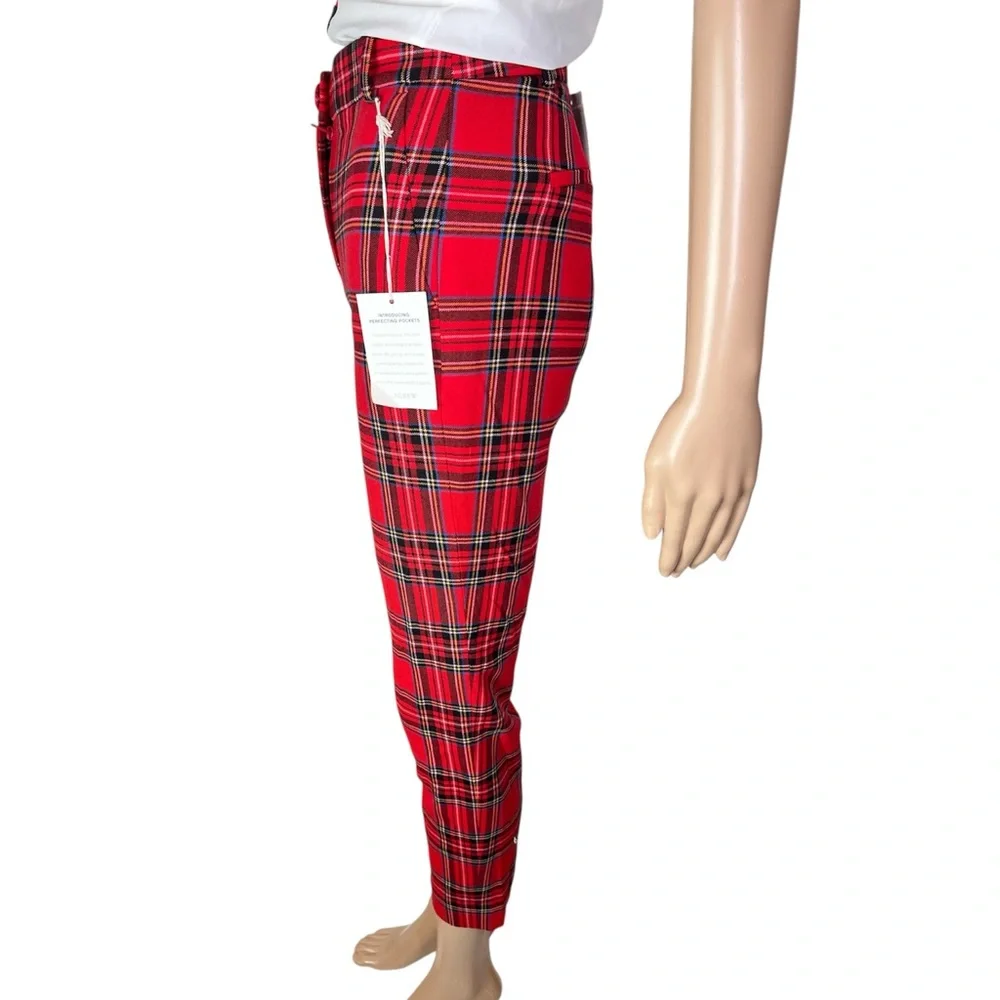 New J. Crew High Rise Cameron Red Plaid Wool Blend Stretch Straight Leg Pants